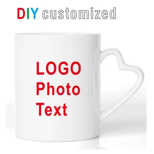 Ceramic Mug Heart Handle Type Personalized Print Picture