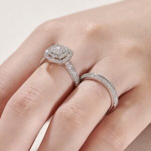 Solid 925 Sterling Silver Engagement Ring Bridal